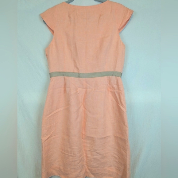 J Crew Suiting Size 8 Capped Sleeve Mid Length Peach Dress W/ Ribbon Belt Linen - Picture 7 of 10